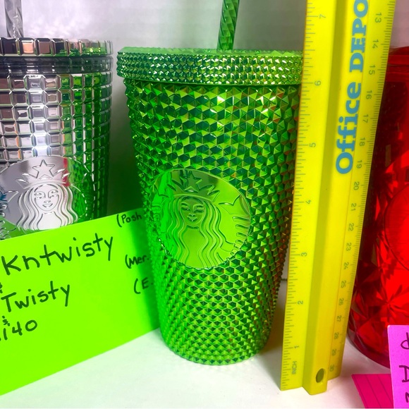 BNWT 1 STARBUCKS 2023 BRIGHT SHINY METALLIC GREEN STUDDED 16OZ TUMBLER COLD CUP - Picture 5 of 13